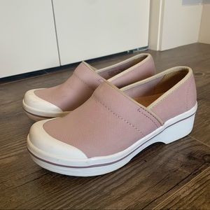 Dansko Blush Pink and White Leather Clogs
